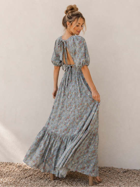 Baltic Born Dresses & Skirts - Baltic Born Dusty Blue Floral Open Back Maxi Dress M
